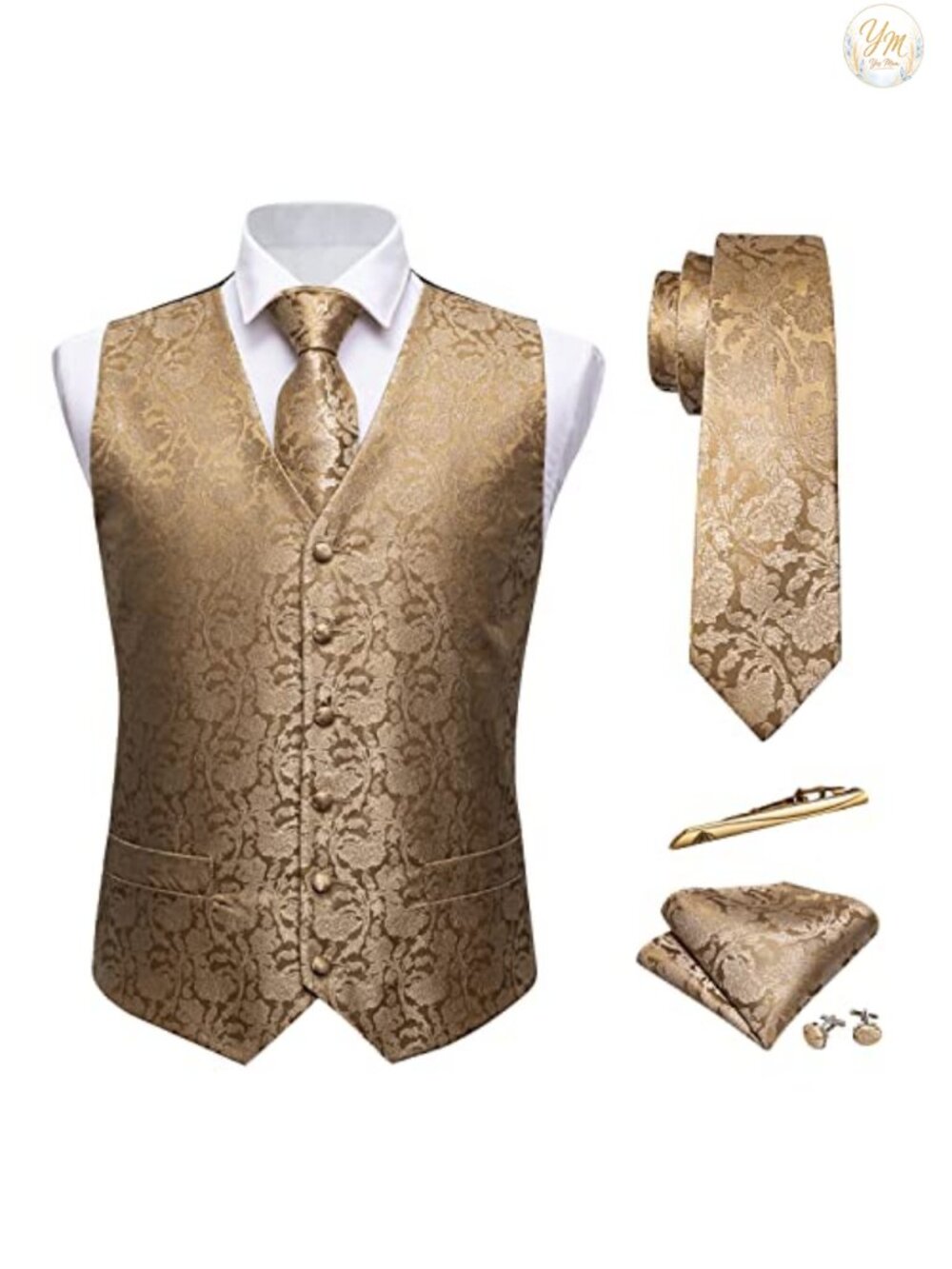 Men's Silk Blend Vest Tie Set 5PC Paisley Wedding Formal